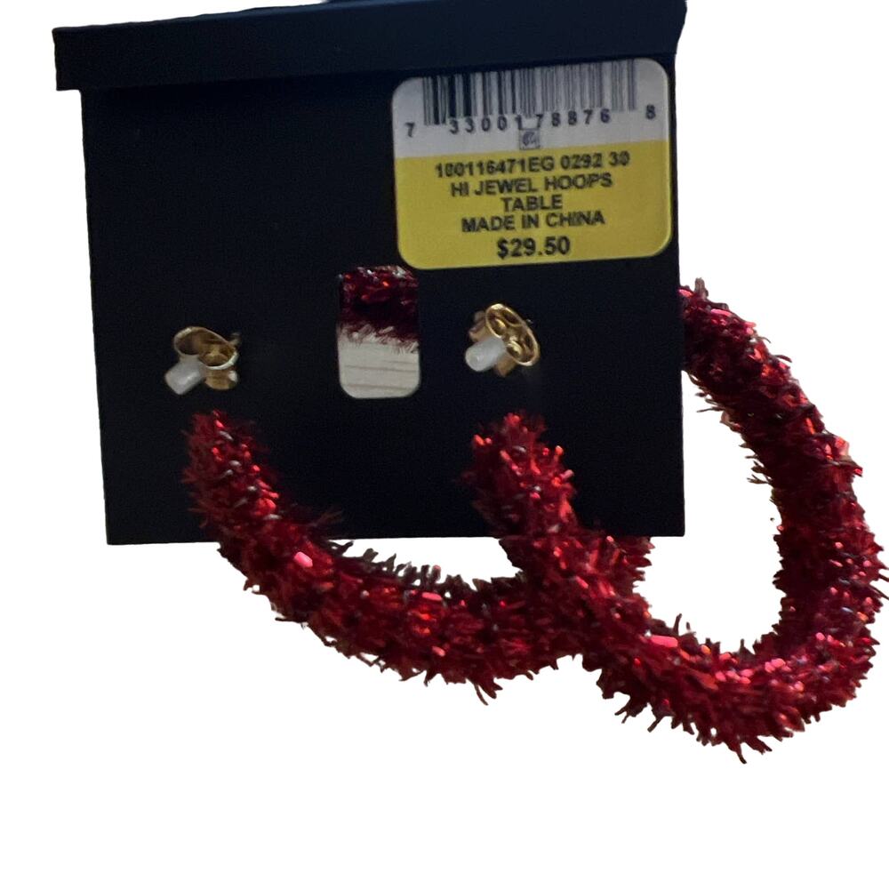 INC Red Holiday Hoop Pierced Earrings NWT - Picture 2 of 3